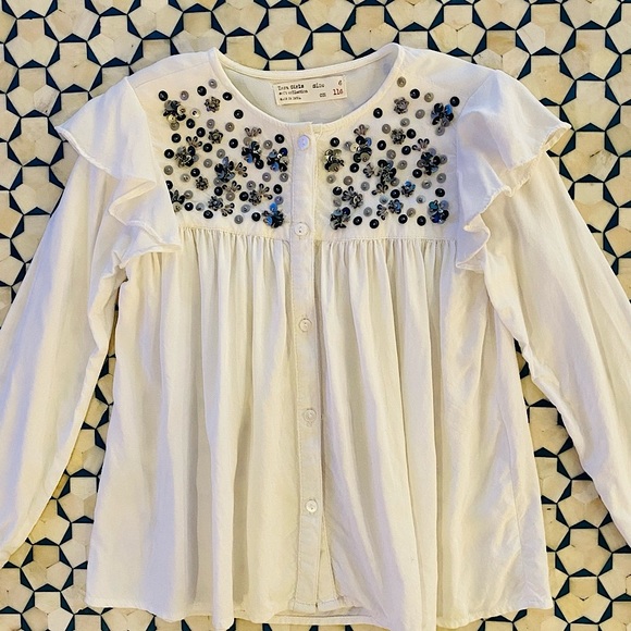 Zara Soft Collection White Button Down with Beaded Detail size 6 - Picture 3 of 6